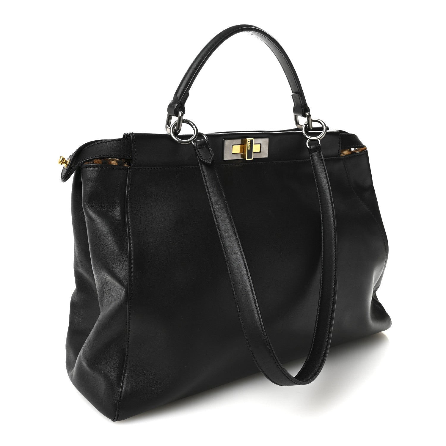 Fendi Calfskin Calf Hair Leopard Print Large Peekaboo Iconic Satchel Black 4 of 23