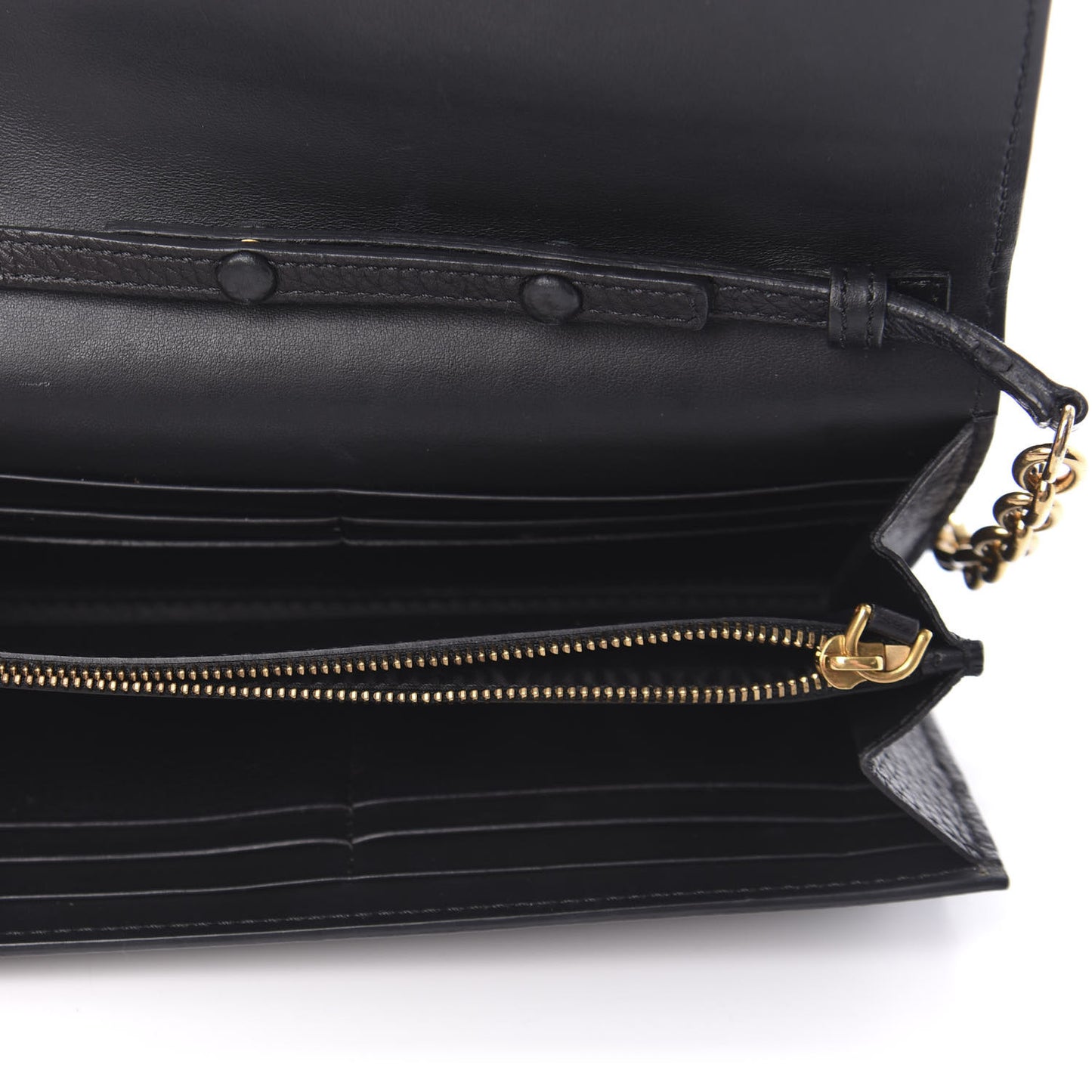 Calfskin Logo Embossed Chain Wallet Black