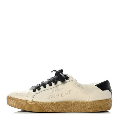 Saint Laurent Distressed Canvas Embroidered Court Classic Sneakers 36 White Black 1 of 9
