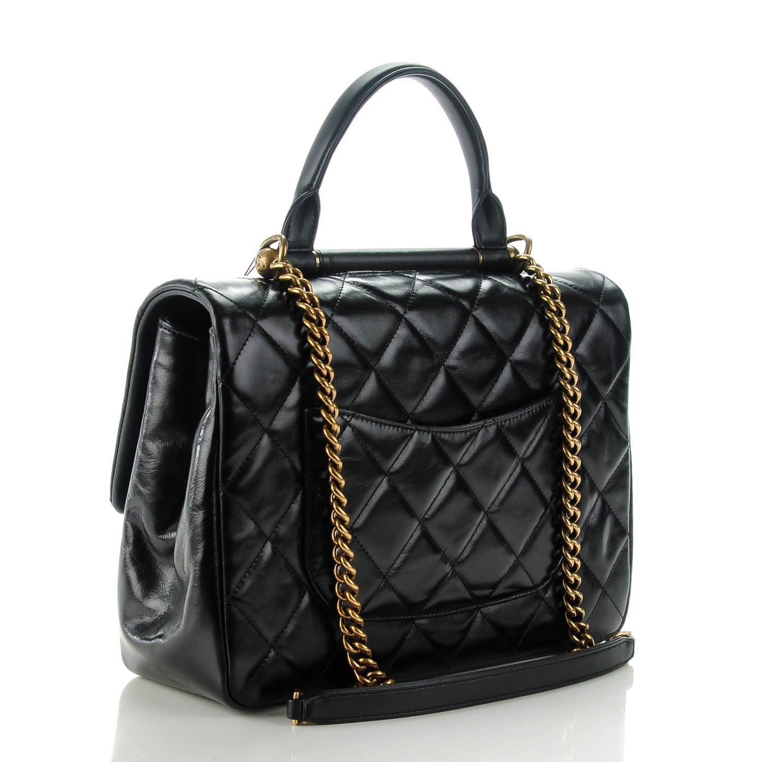 Chanel Calfskin Quilted Large Gold Bar Top Handle Flap Black 3 of 8