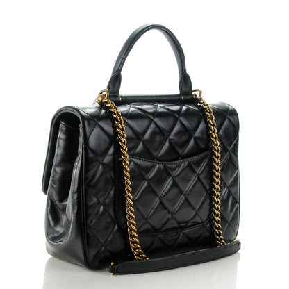 Chanel Calfskin Quilted Large Gold Bar Top Handle Flap Black 3 of 8