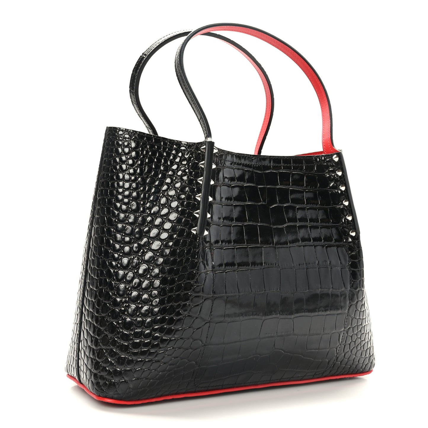 Alligator Embossed Calfskin Spiked Large Cabarock Shopper Tote Black