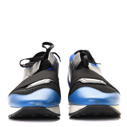Balenciaga Mesh Neoprene Calfskin Suede Mens Race Runner Sneakers 39 Black Bleu Saphir 6 of 9