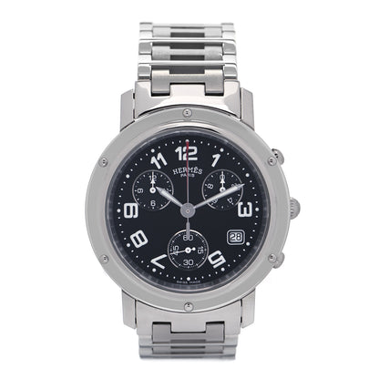 Hermes Stainless Steel 38mm Clipper Chronograph Quartz Watch Black 1 of 4