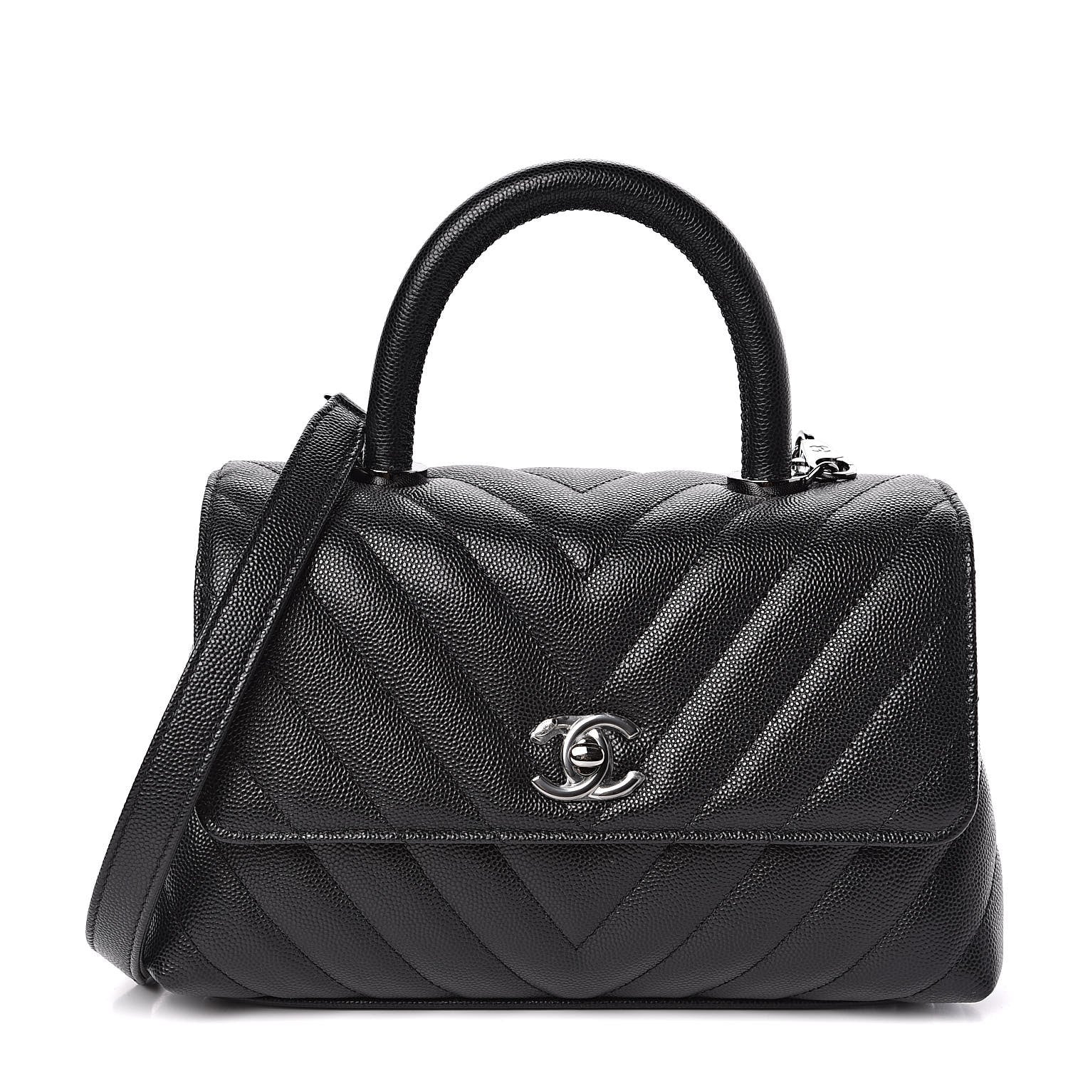 Chanel Caviar Chevron Quilted Mini Coco Handle Flap Black 1 of 11
