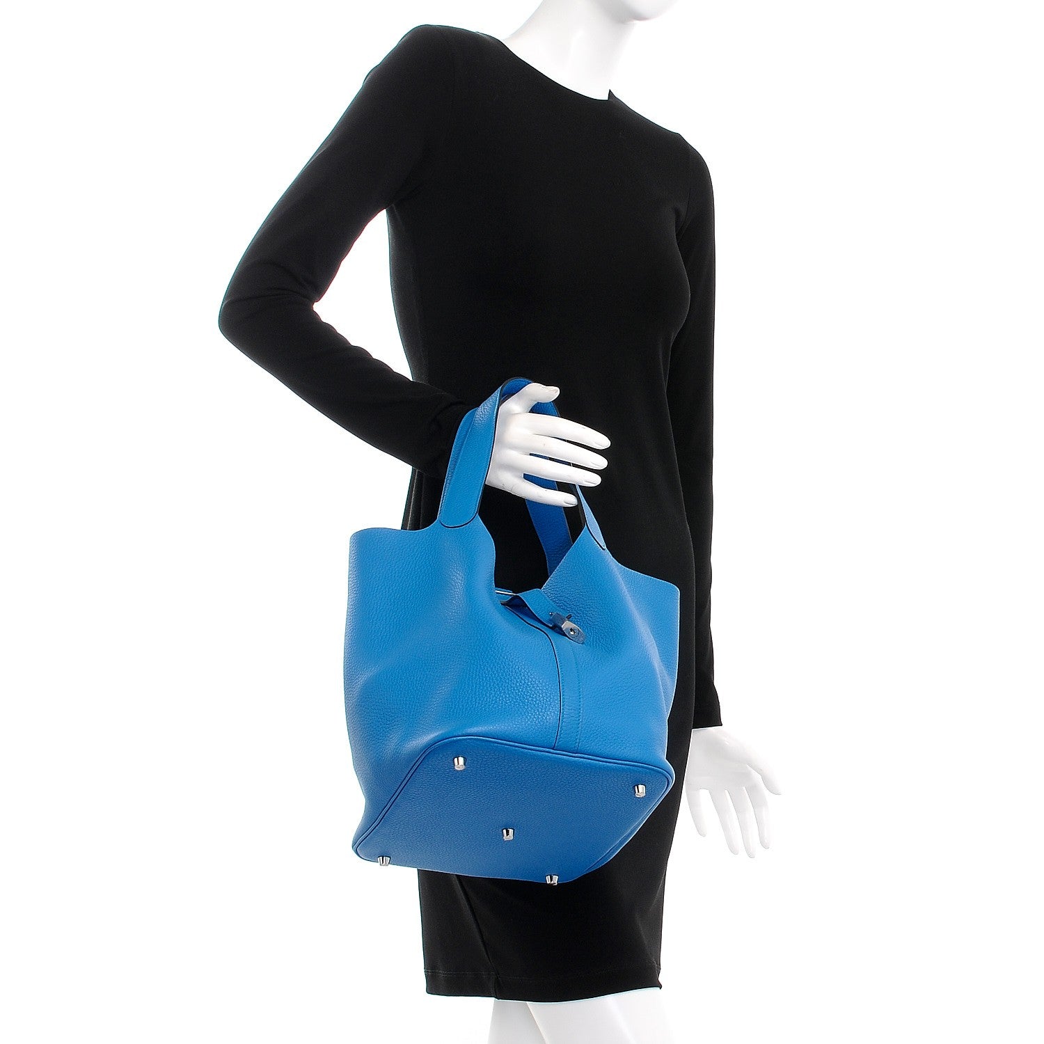 Hermes Taurillon Clemence Picotin Lock 26 GM Bleu Zanzibar 2 of 7