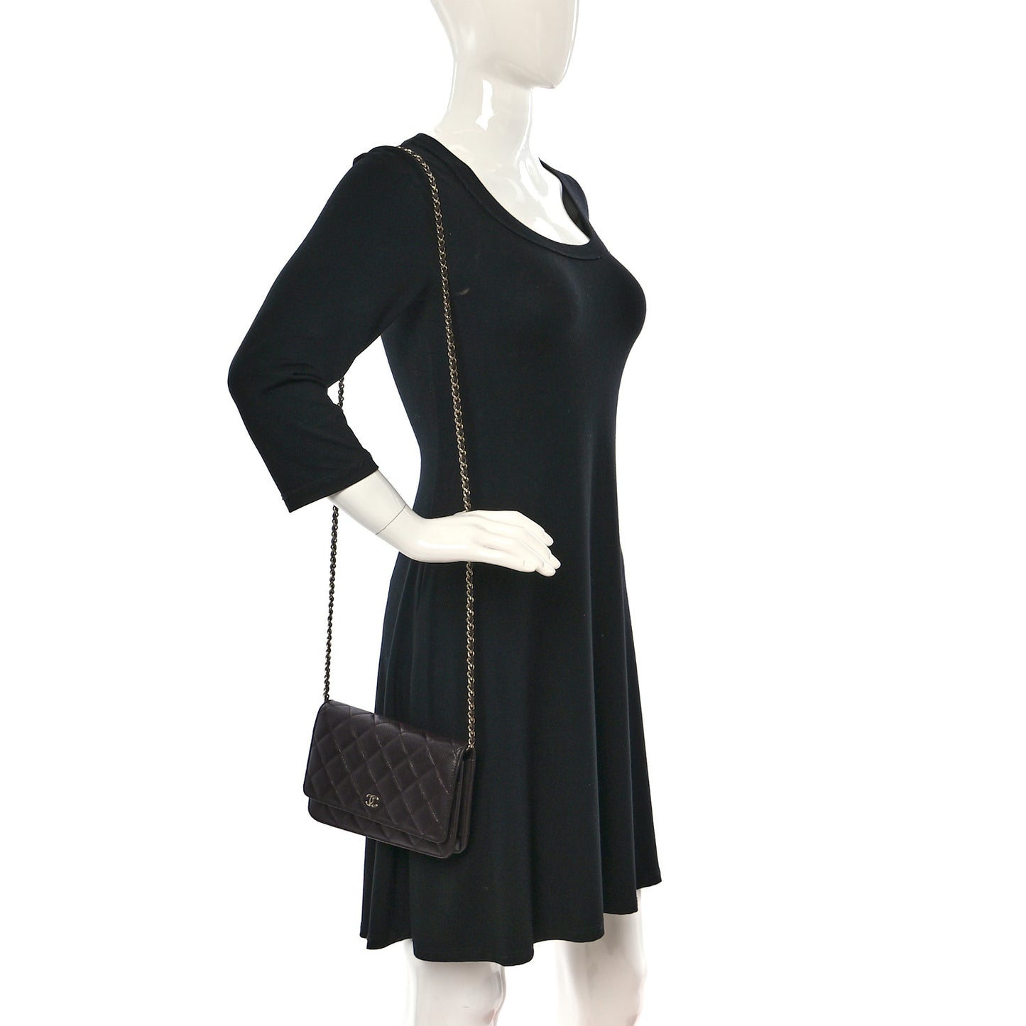 Caviar Quilted Wallet on Chain WOC Dark Brown