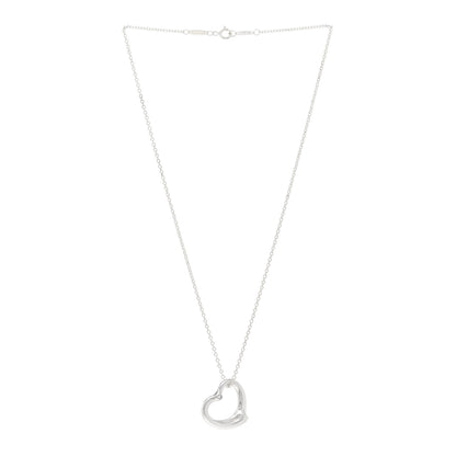 Tiffany Sterling Silver Diamond 22mm Elsa Peretti Open Heart Pendant Necklace 3 of 5