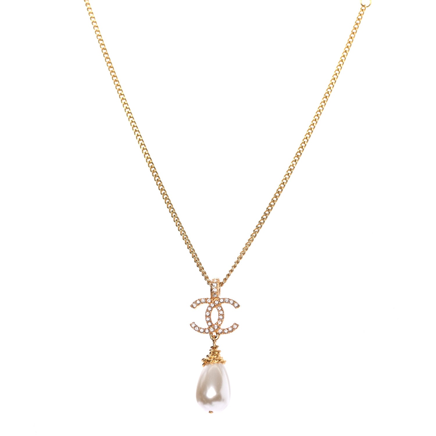 Chanel Pearl Crystal Twisted CC Drop Necklace Gold 1 of 5
