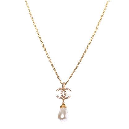 Chanel Pearl Crystal Twisted CC Drop Necklace Gold 1 of 5