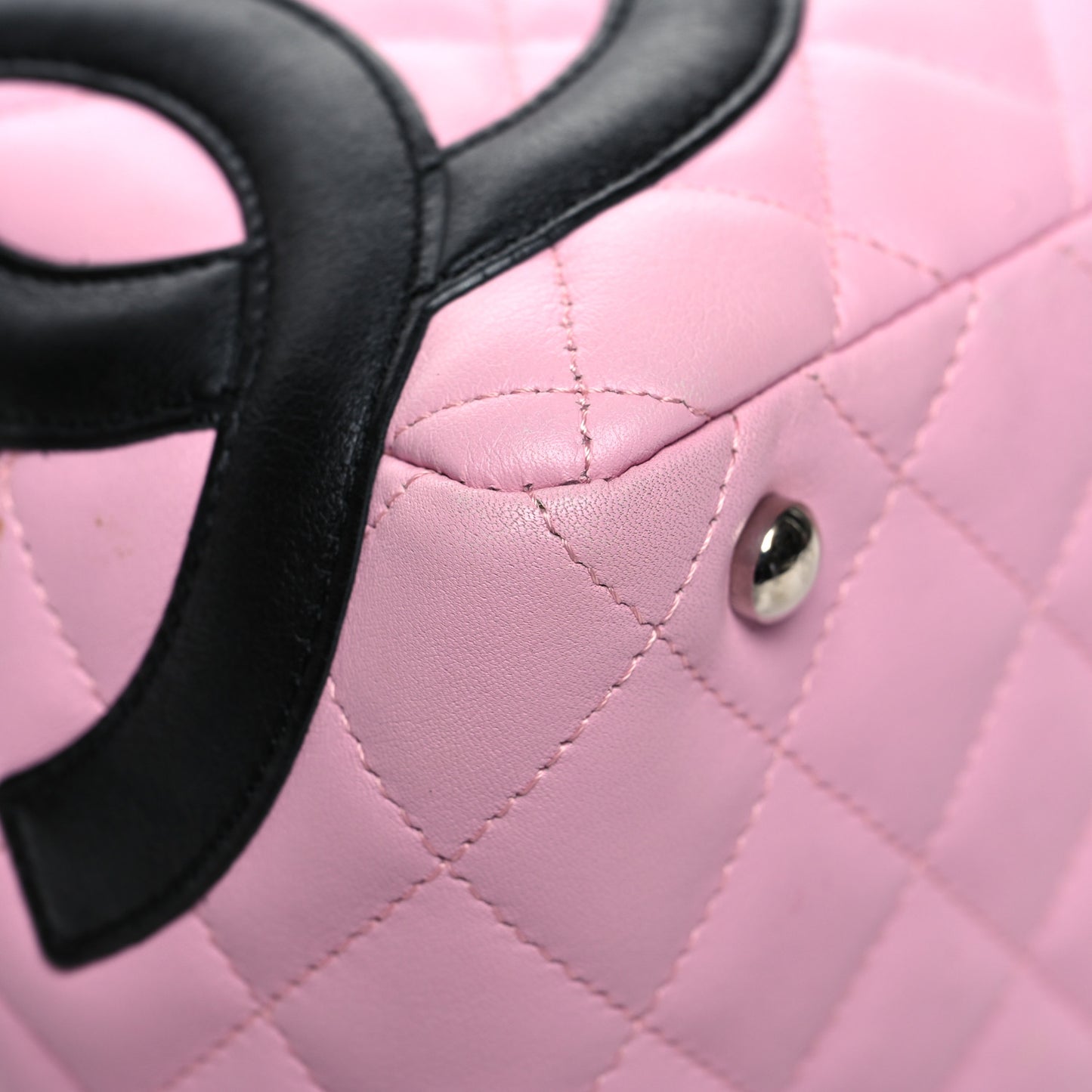 Calfskin Quilted Large Cambon Bowler Pink Black Pink Black