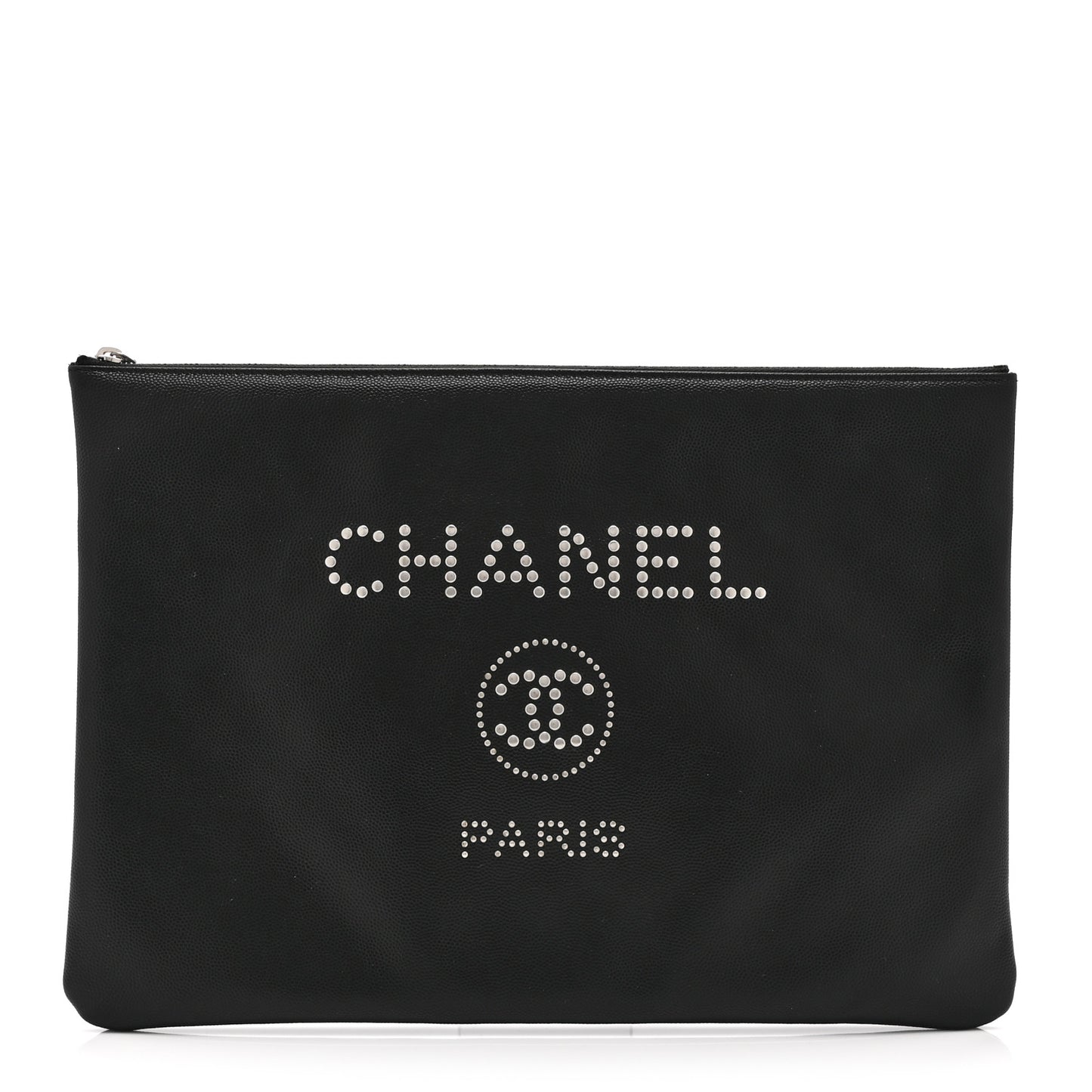 Caviar Studded Medium Deauville Pouch  Black