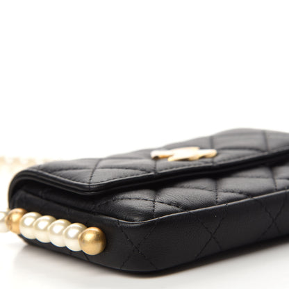 Chanel Calfskin Quilted About Pearls Card Holder Flap With Chain Black 6 of 12