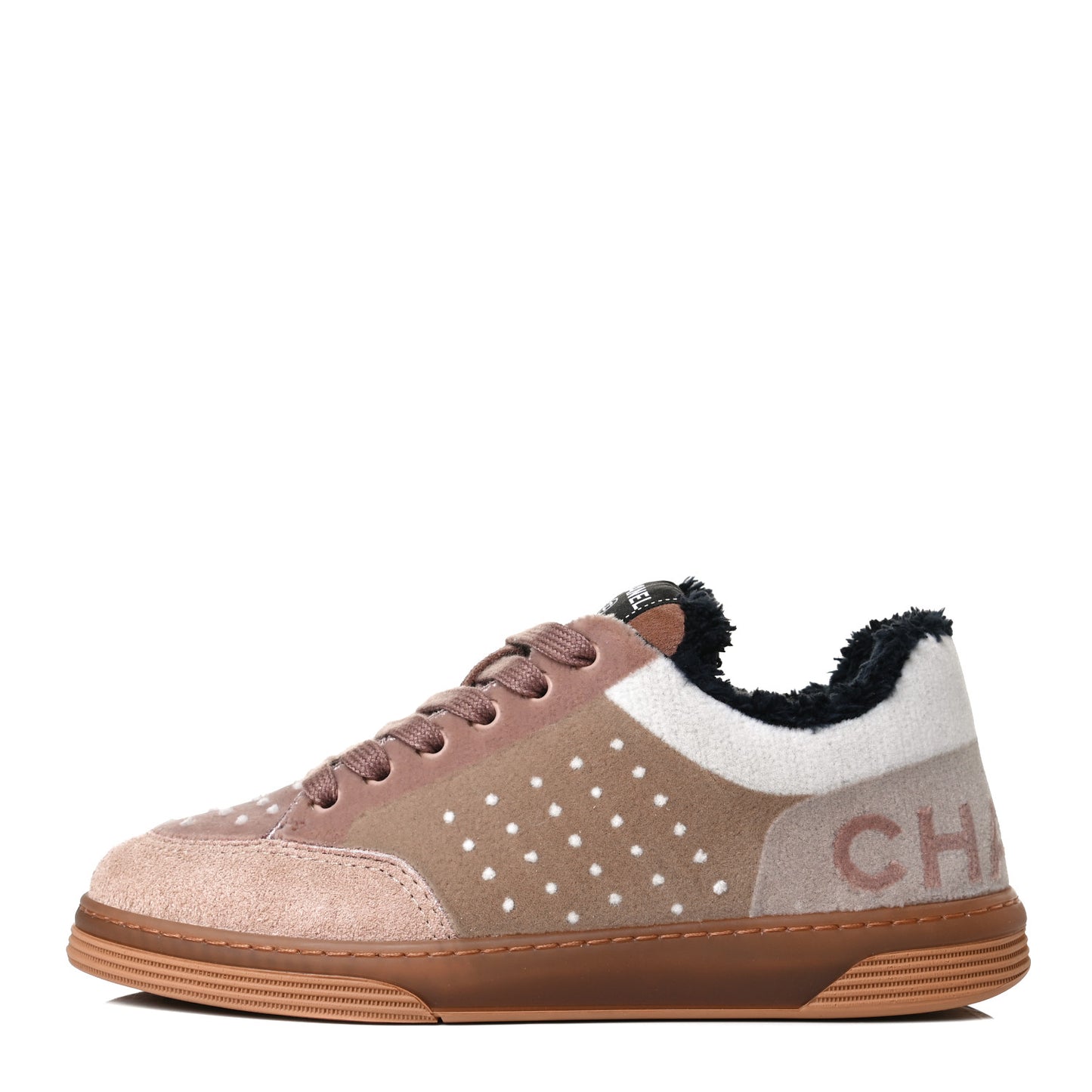Fabric Suede Calfskin Logo Sneakers 36 Light Beige