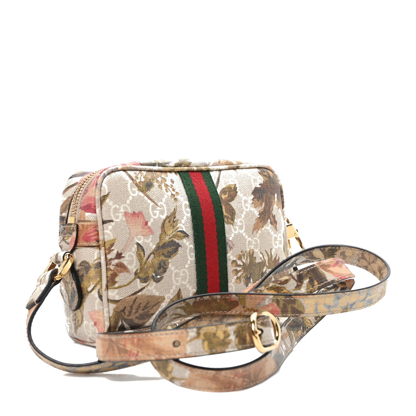 GG Supreme Monogram Water Flora Web Mini Ophidia Shoulder Bag Beige White Multicolor