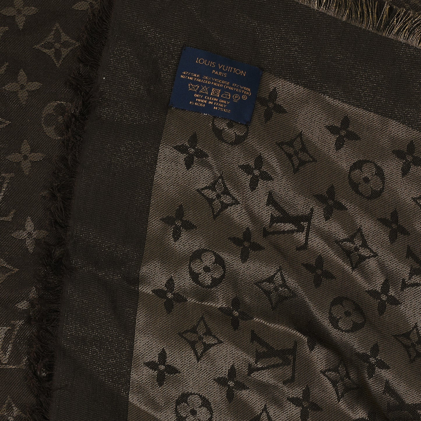 Silk Lurex Wool Monogram Shine Shawl Marron
