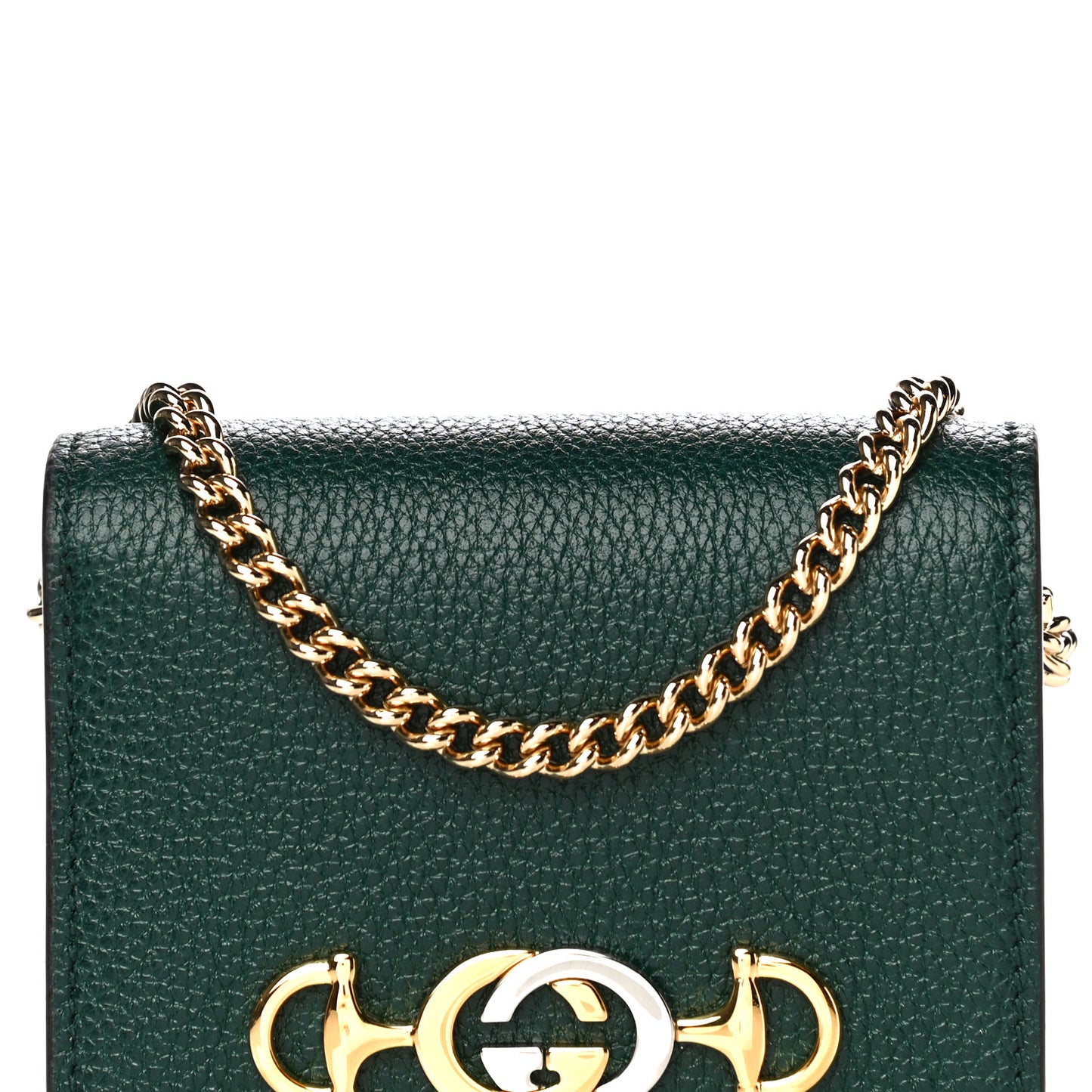 Grainy Calfskin Zumi Chain Card Case Wallet Vintage Green