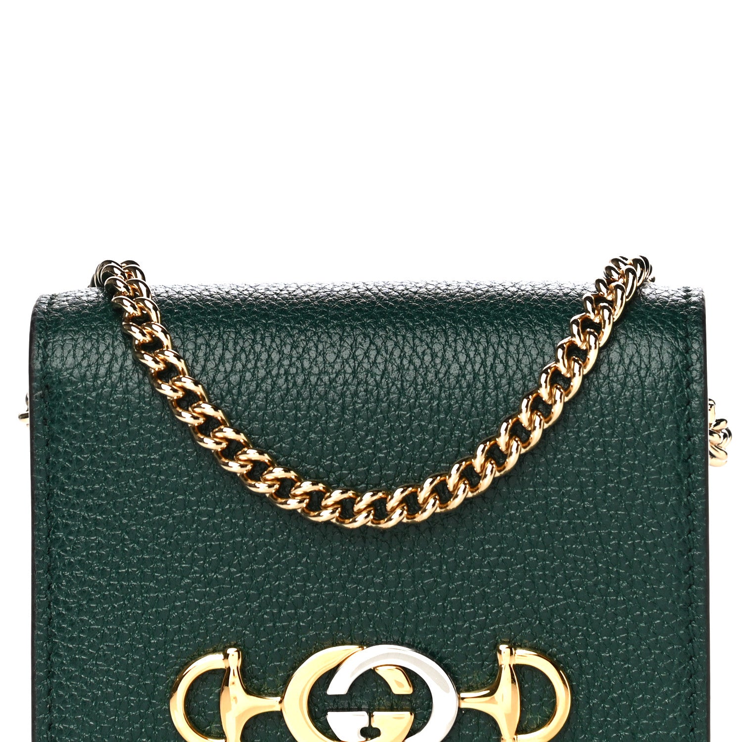 Gucci Grainy Calfskin Zumi Chain Card Case Wallet Vintage Green 8 of 11