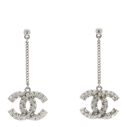Chanel Baguette Crystal CC Drop Earrings Silver 1 of 4