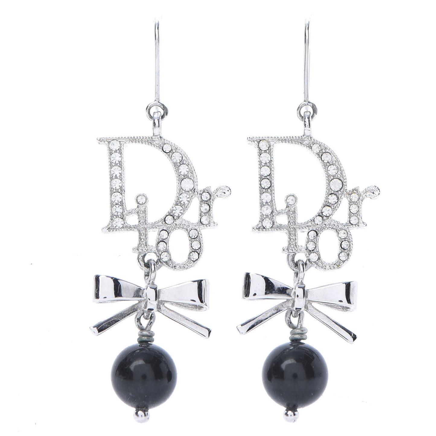 Crystal Pearl Bow Earrings Silver