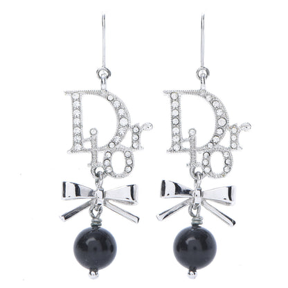Christian Dior Crystal Pearl Bow Earrings Silver 1 of 4