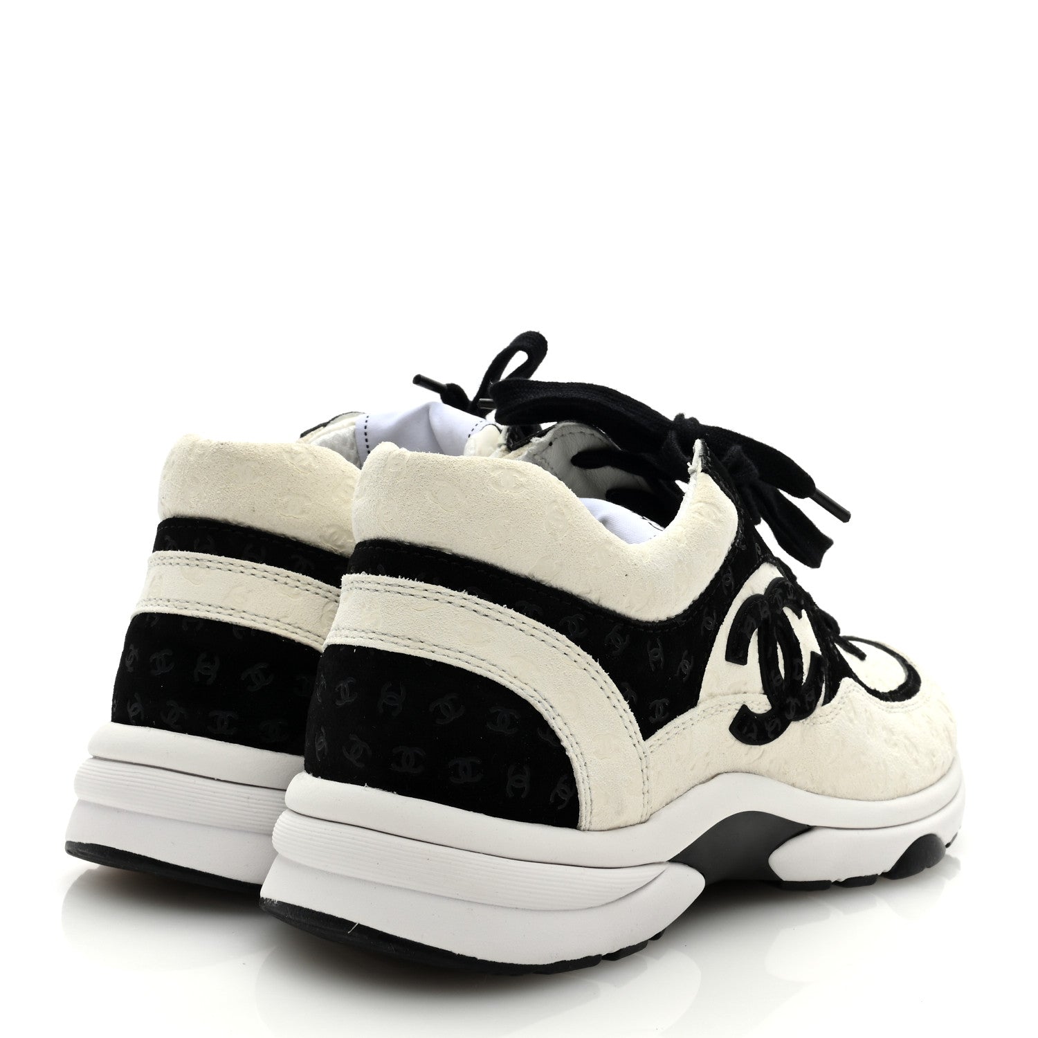 Chanel Fabric Suede Calfskin CC Sneakers 39 White Black 4 of 8