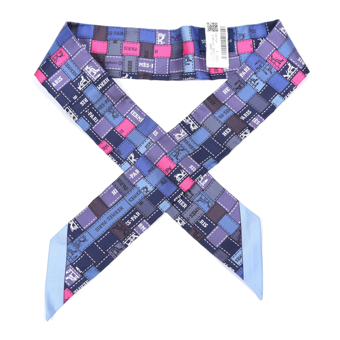 Silk Bolduc Au Carre Twilly Blue Jean Rose Vif Gris