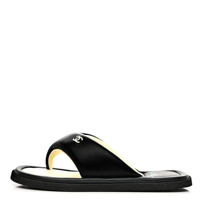 Chanel Lambskin Padded Pool Thong Sandals 40 Black 1 of 10