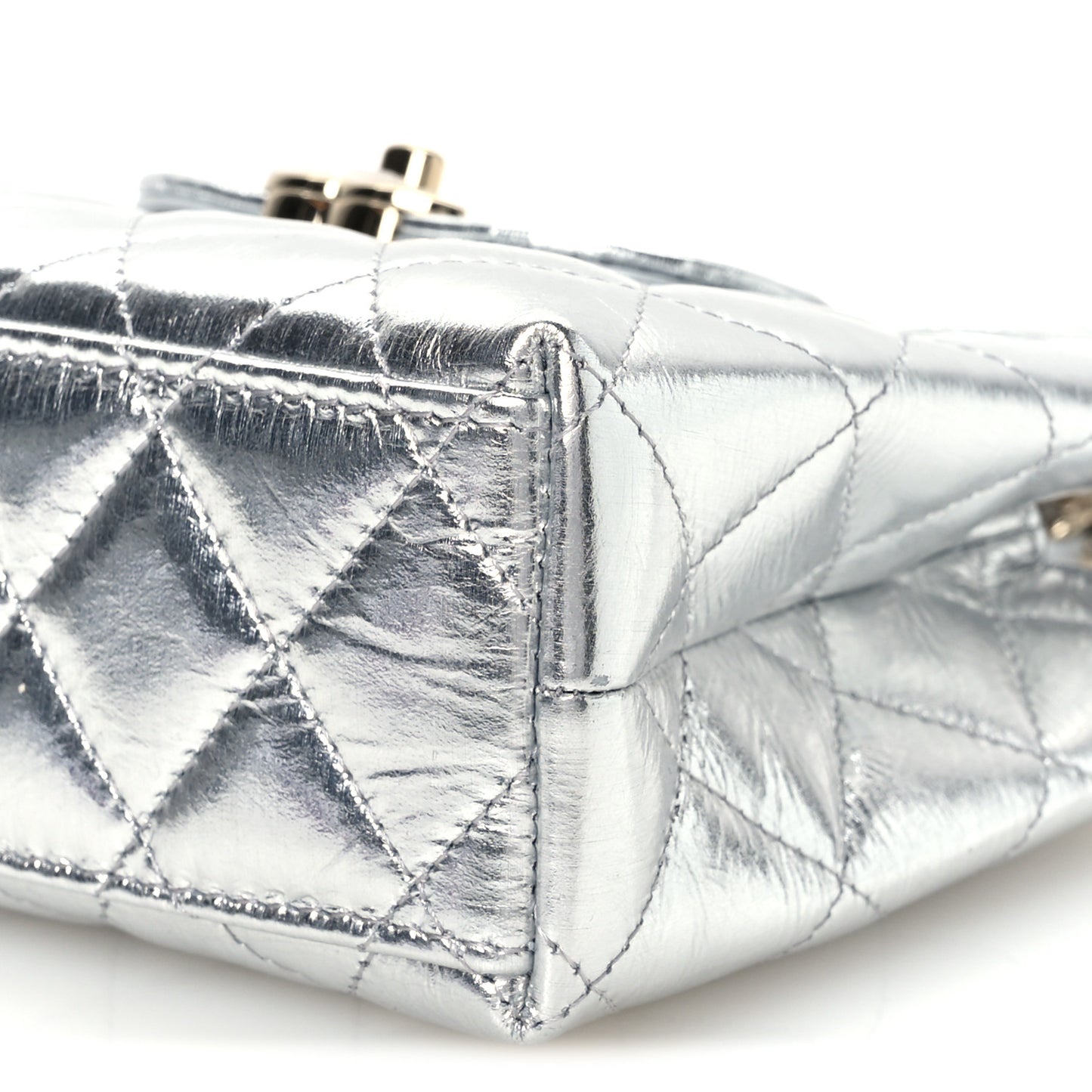 Metallic Aged Calfskin Quilted Nano Kelly Shopper Silvery