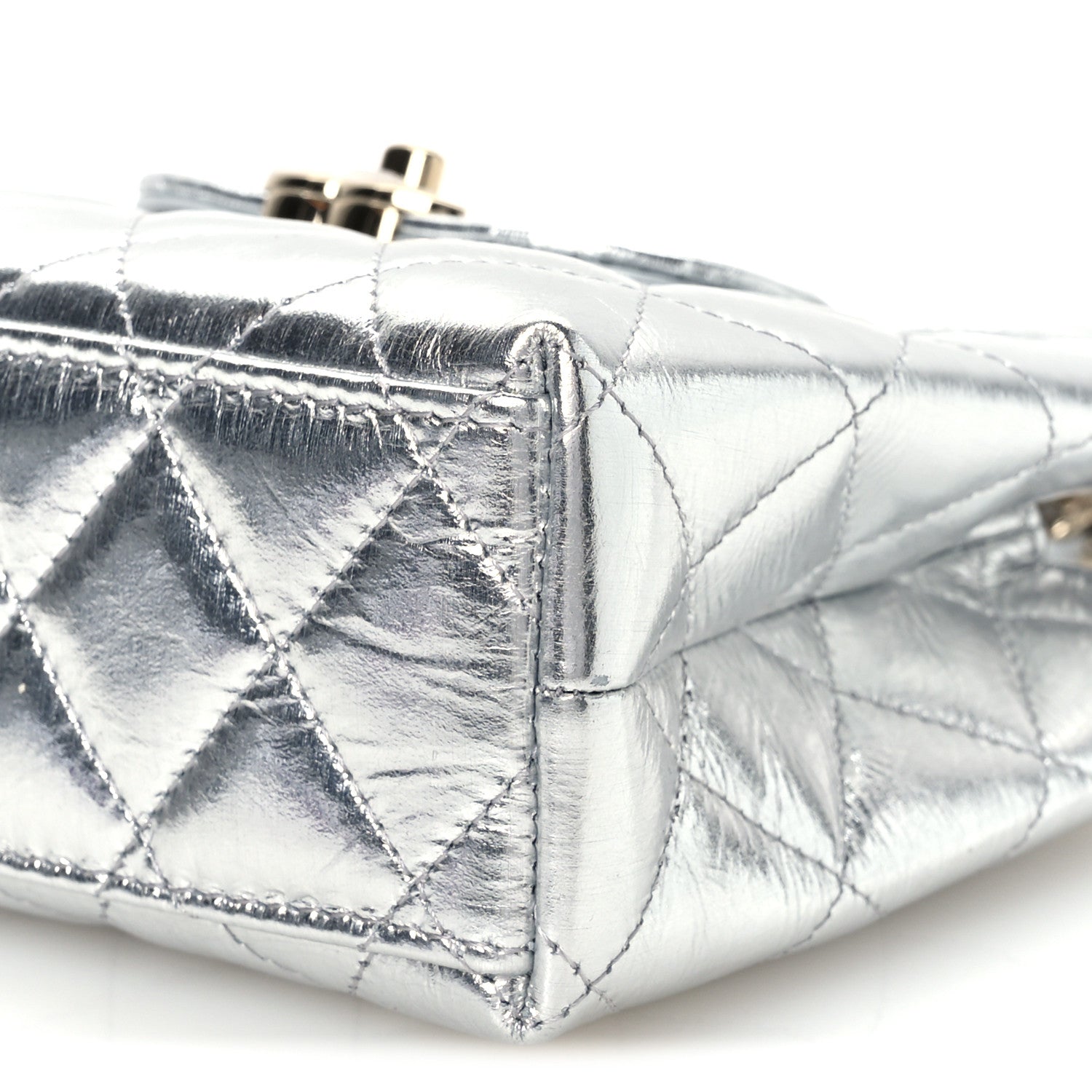 Chanel Metallic Aged Calfskin Quilted Nano Kelly Shopper Silvery 9 of 10