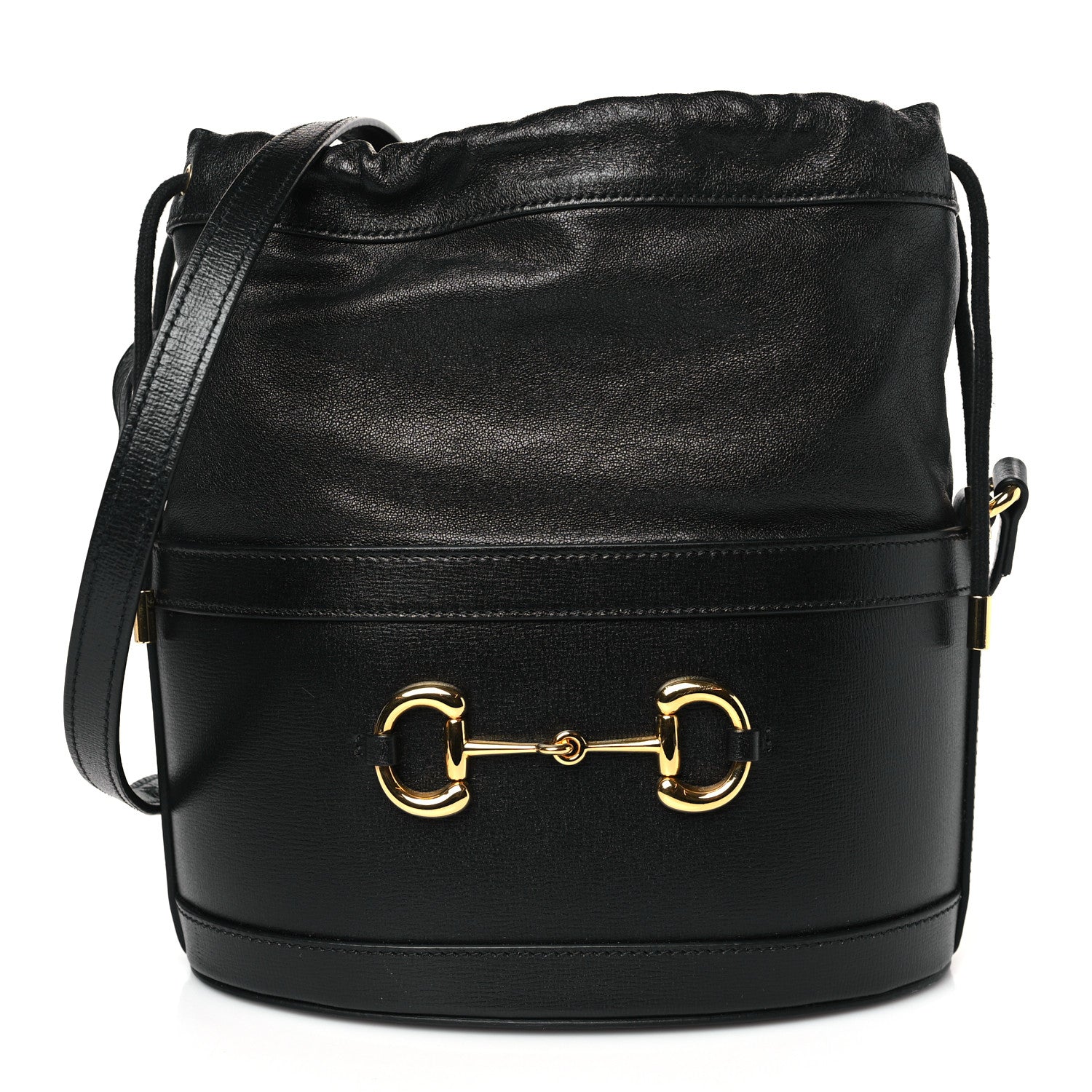 Gucci Azalea Sakai Calfskin Horsebit 1955 Drawstring Bucket Bag Black 1 of 9
