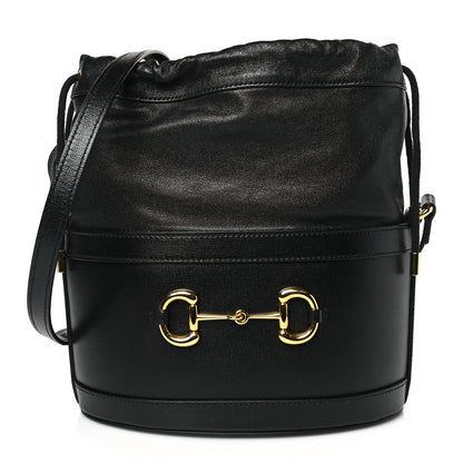Gucci Azalea Sakai Calfskin Horsebit 1955 Drawstring Bucket Bag Black 1 of 9