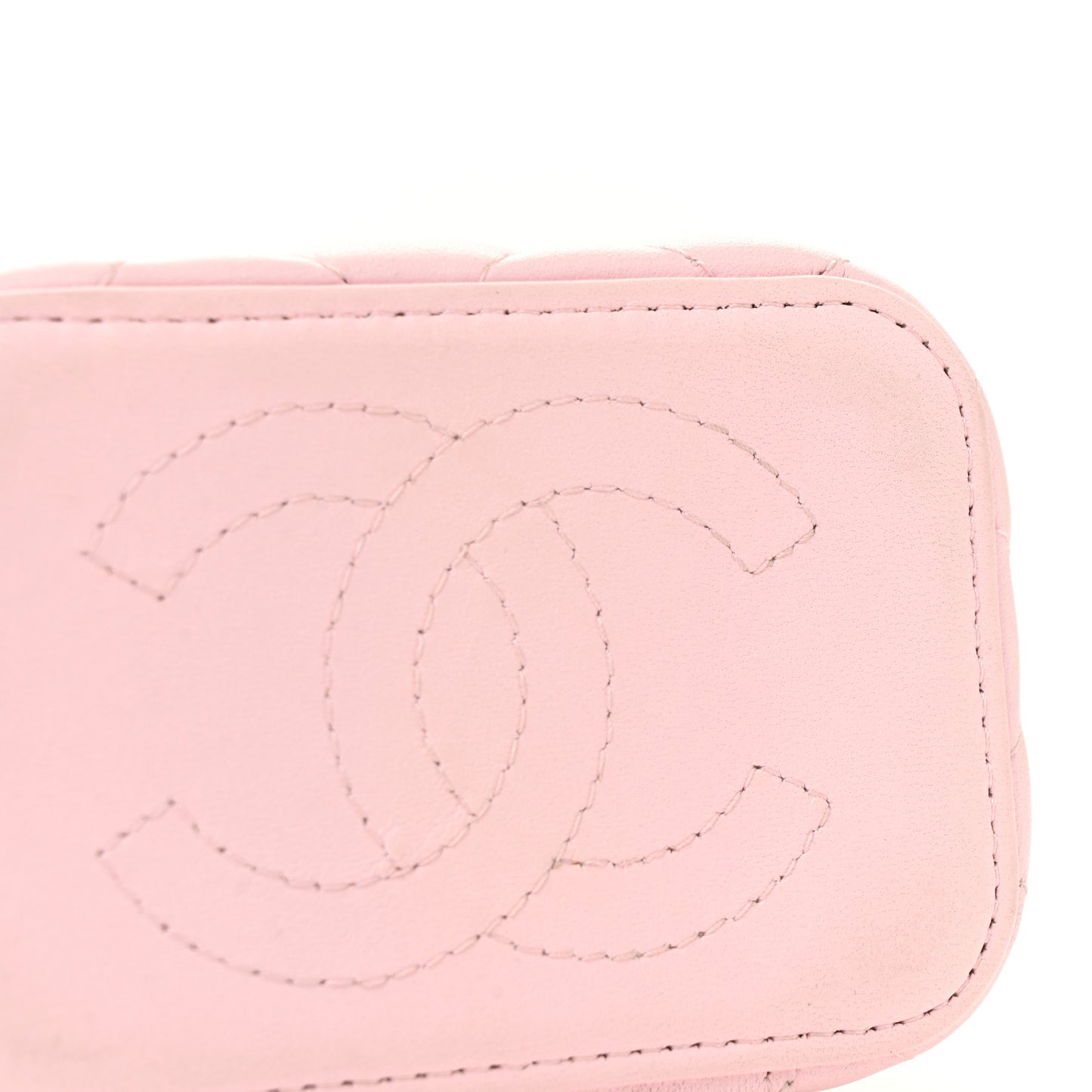 Lambskin Quilted Enamel Coco Mini Vanity Case With Chain Pink
