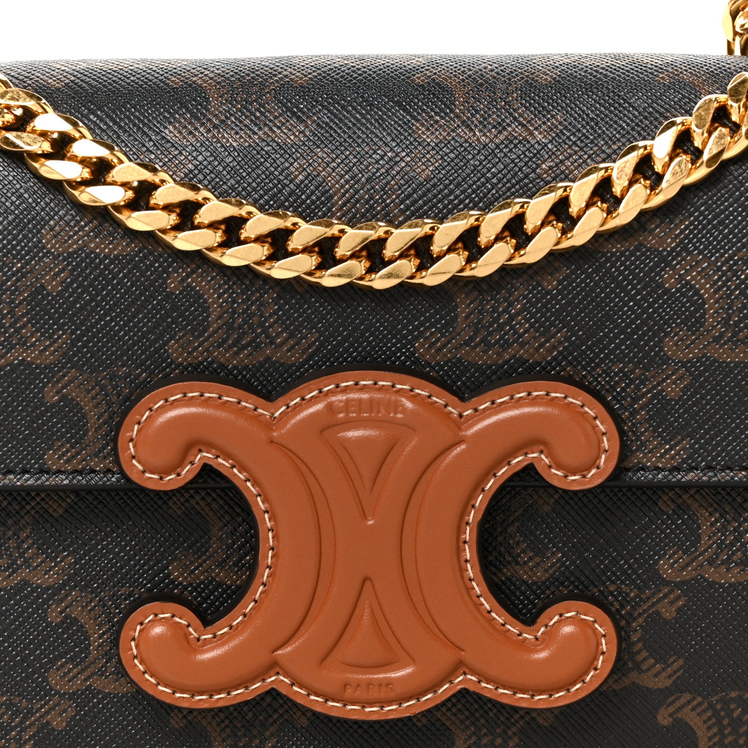 Celine Triomphe Canvas Chain Shoulder Bag Tan 8 of 10