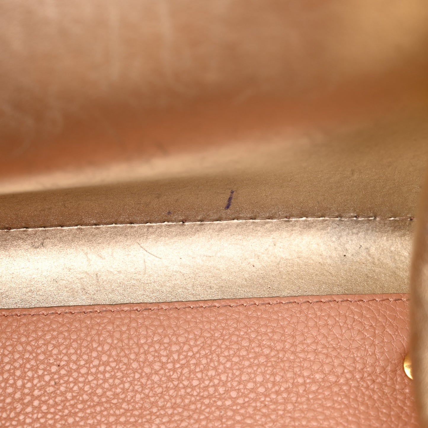 Hammered Calfskin Double Handle Small Amy Tote Neutral Gold