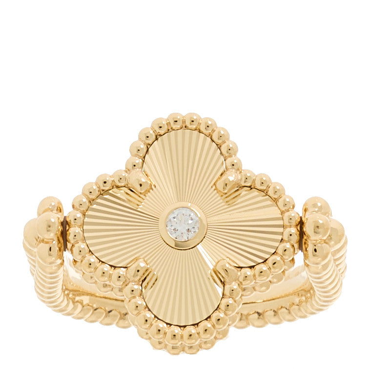 18K Yellow Gold Diamond Blue Agate Reversible Guilloche Vintage Alhambra Ring 50 5.25