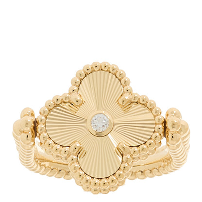 Van Cleef & Arpels 18K Yellow Gold Diamond Blue Agate Reversible Guilloche Vintage Alhambra Ring 50 5.25 3 of 5