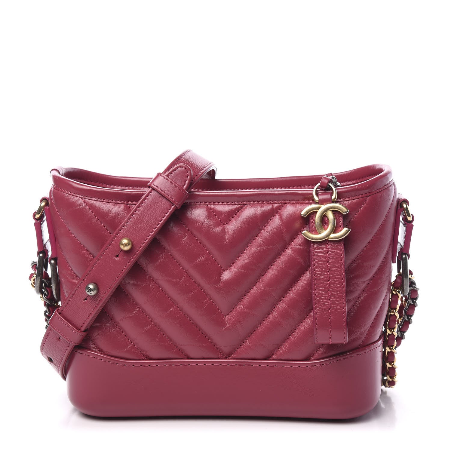 Chanel Aged Calfskin Chevron Quilted Small Gabrielle Hobo Dark Pink 1 of 9