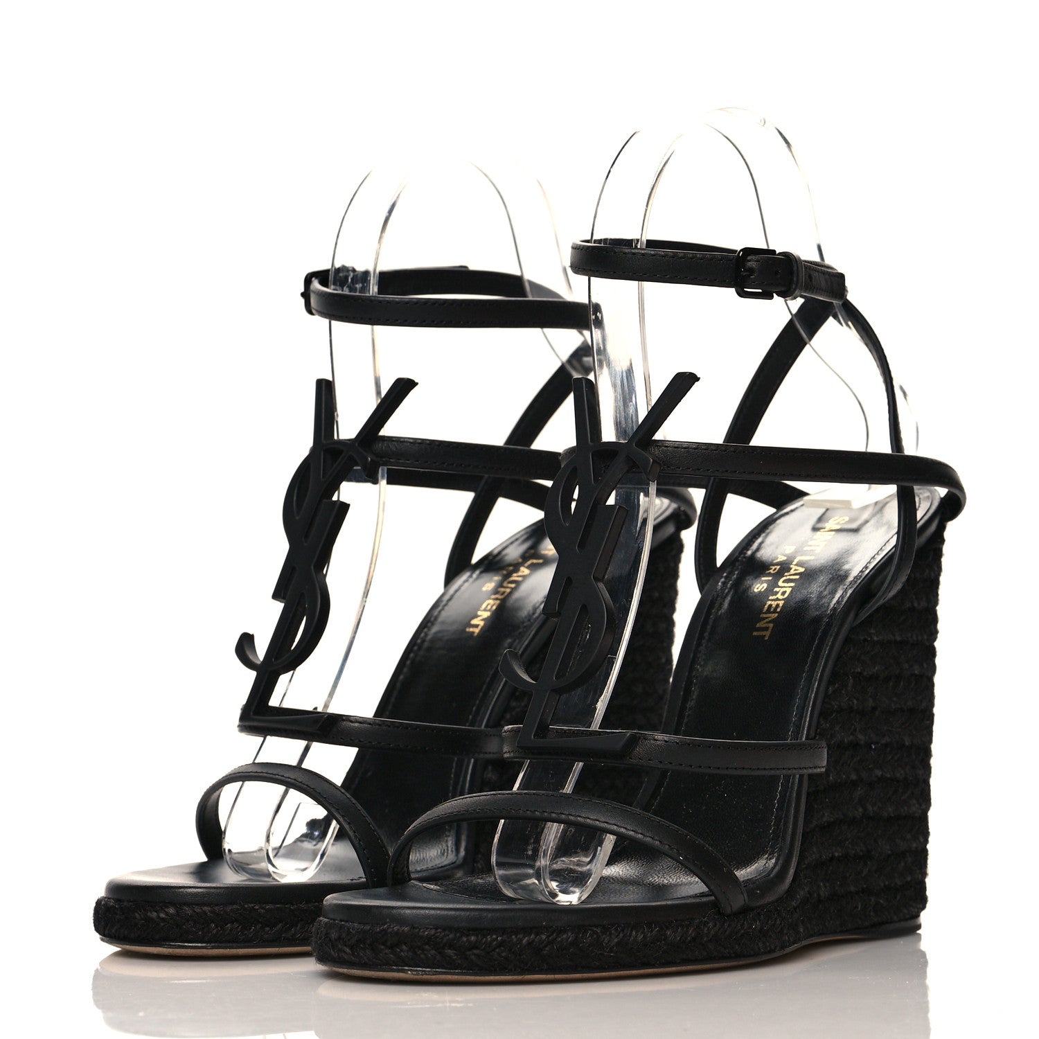 Saint Laurent Calfskin Cassandra Espadrille 105 Wedges 37 Black 3 of 7