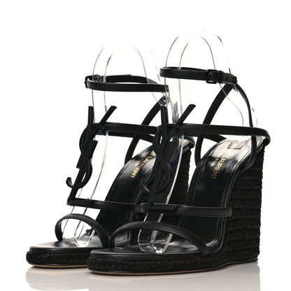 Saint Laurent Calfskin Cassandra Espadrille 105 Wedges 37 Black 3 of 7