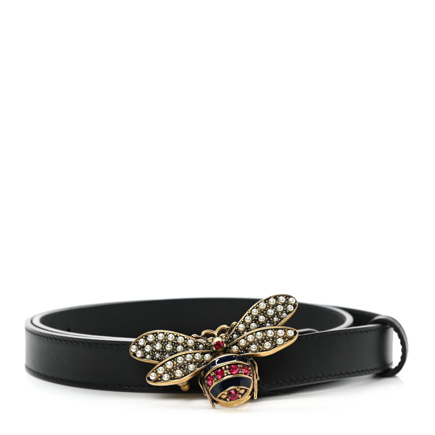 Gucci Calfskin Queen Margaret Bee Belt 80 32 Black 1 of 5