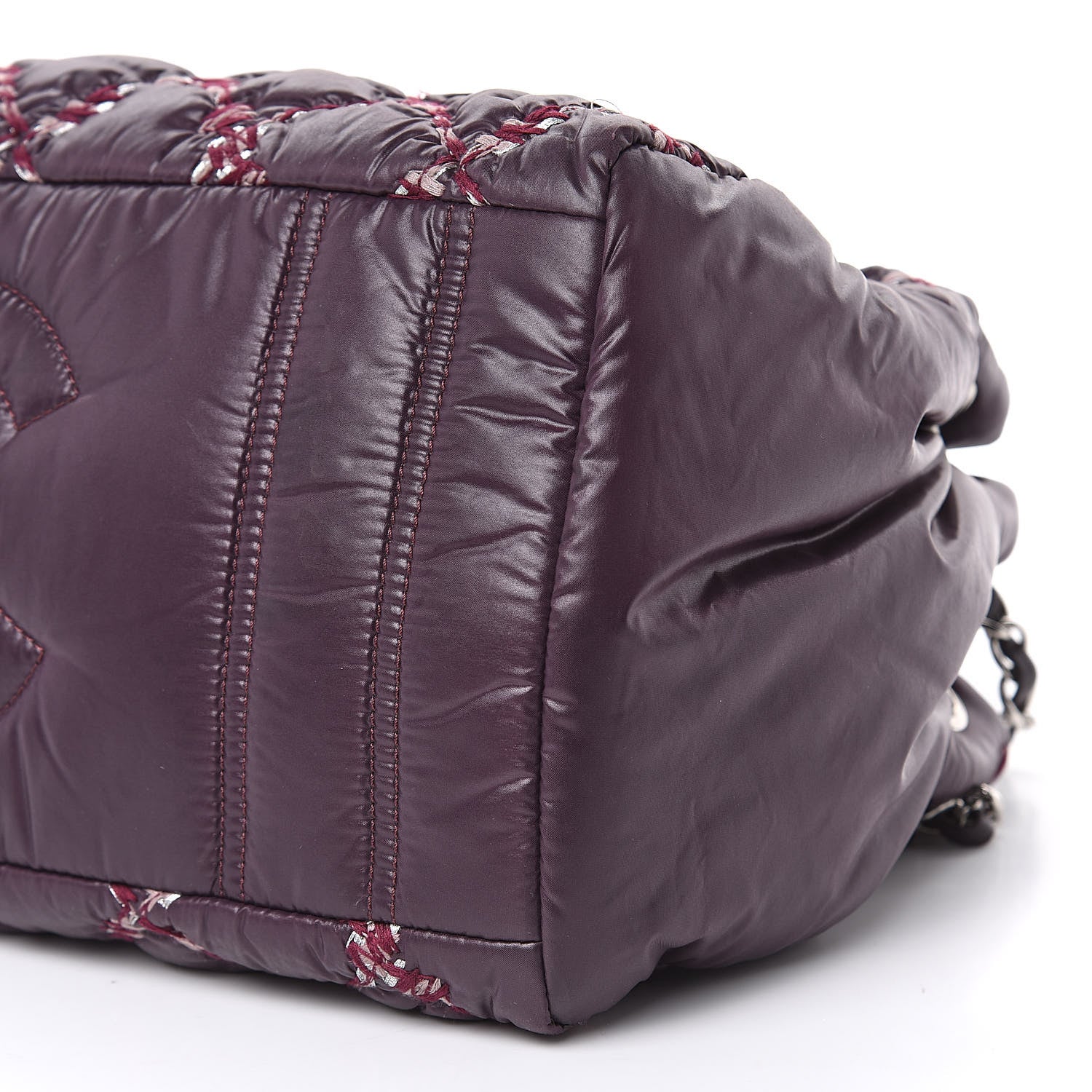 Chanel Nylon Quilted Tweed Stitch Bubble Tote Plum 12 of 12