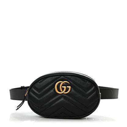 Gucci Calfskin Matelasse GG Marmont Belt Bag 75 30 Black 1 of 12