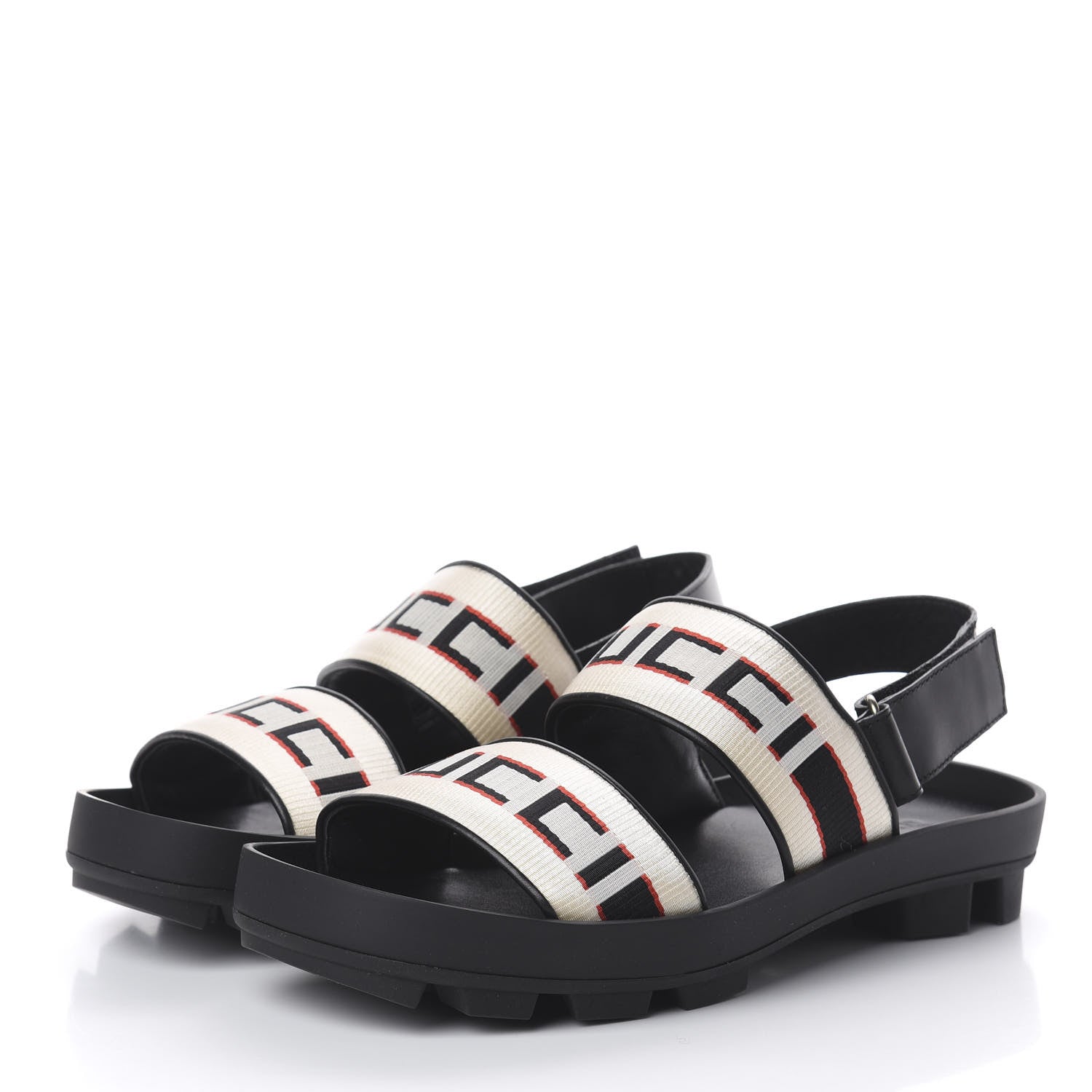 Gucci Nylon Cirano Lux Stripe Mens Cleat Sole Slingback Sandals 7 Ecru Poppy Black 3 of 7
