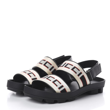 Gucci Nylon Cirano Lux Stripe Mens Cleat Sole Slingback Sandals 7 Ecru Poppy Black 3 of 7