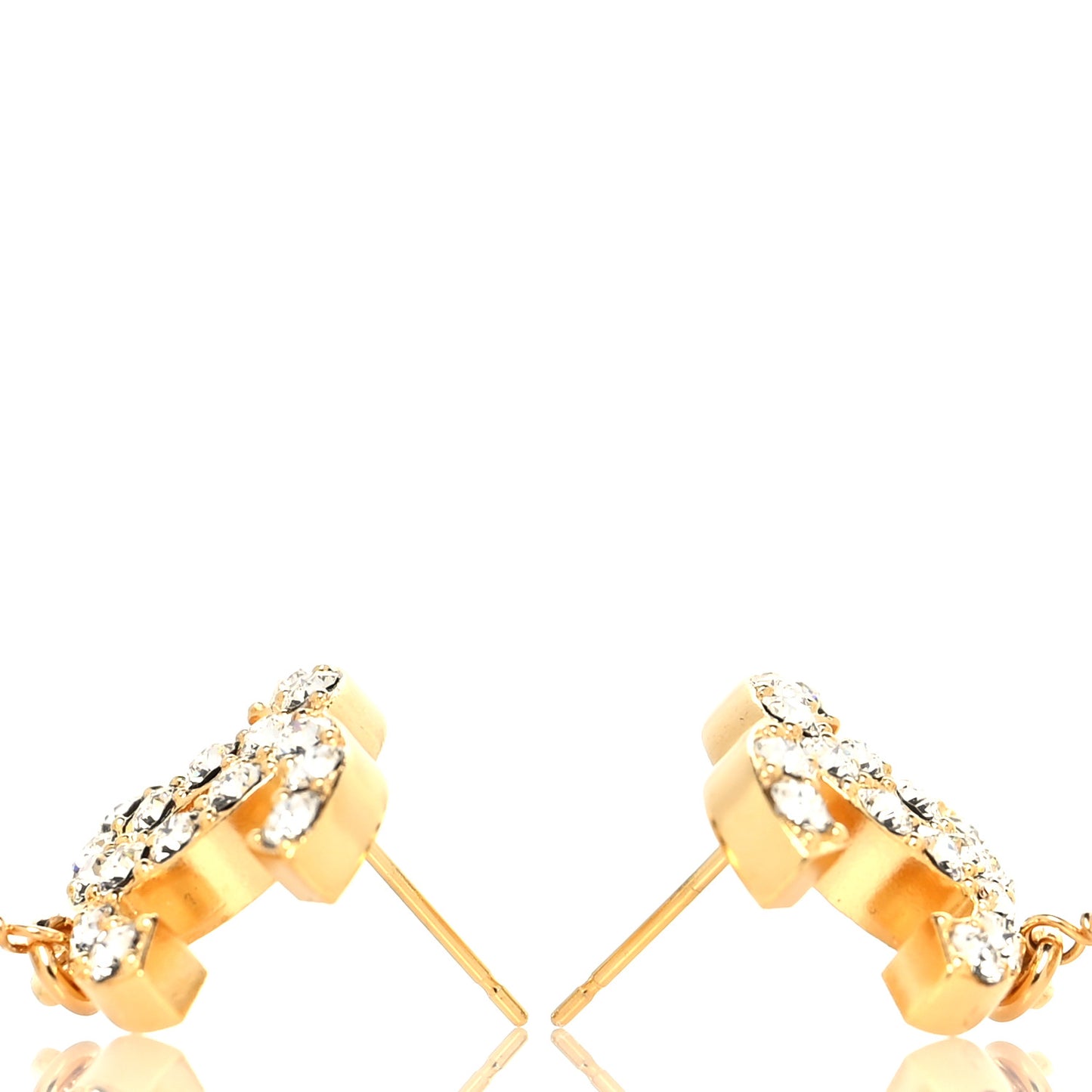 Crystal Long Pearl CC Drop Earrings Gold
