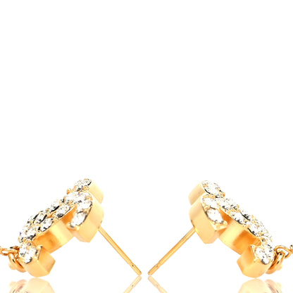 Chanel Crystal Long Pearl CC Drop Earrings Gold 3 of 4