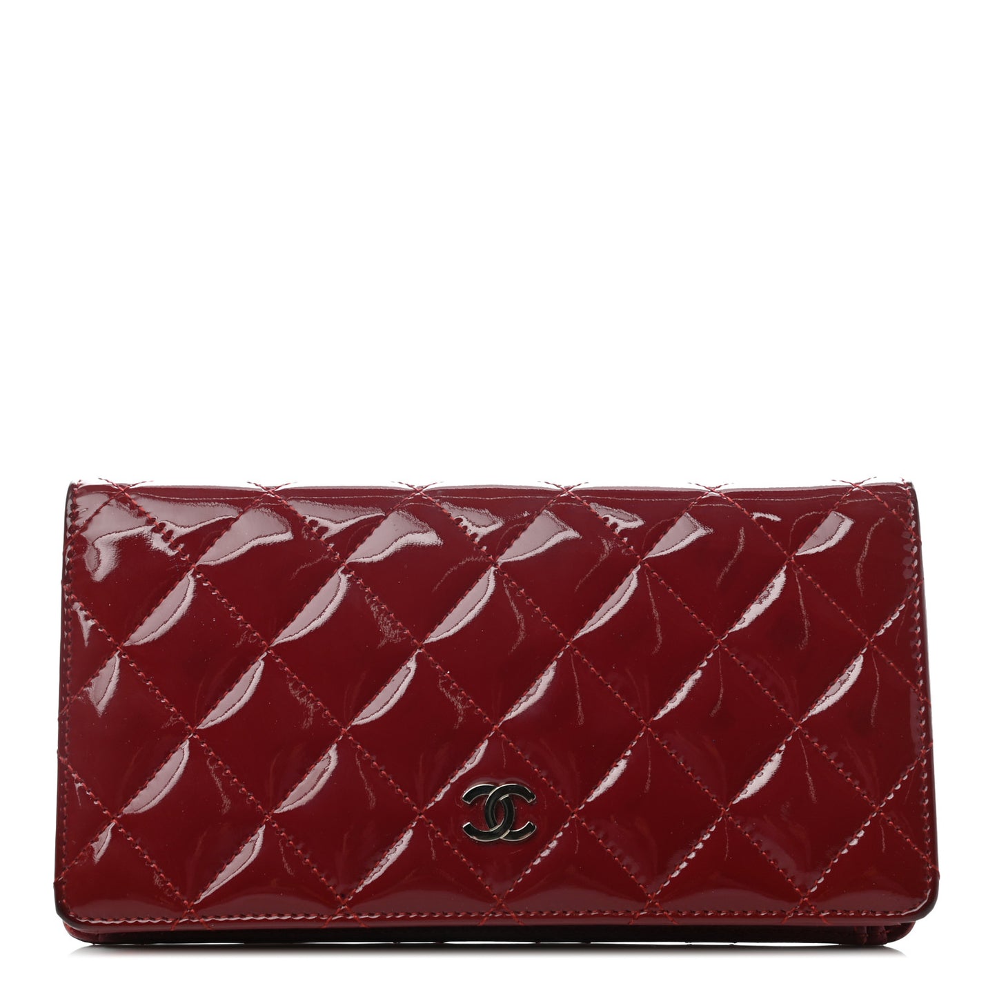 Patent Calfskin Quilted Yen Wallet Red