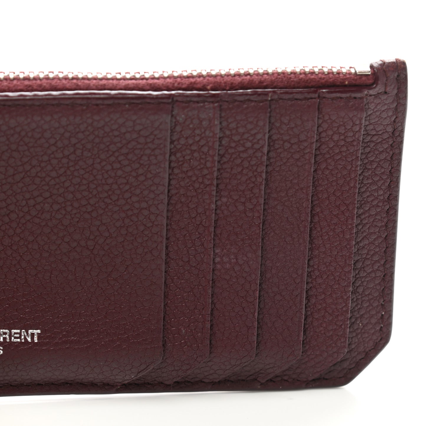 Grained Calfskin 5 Fragments Zip Pouch Card Holder Burgundy