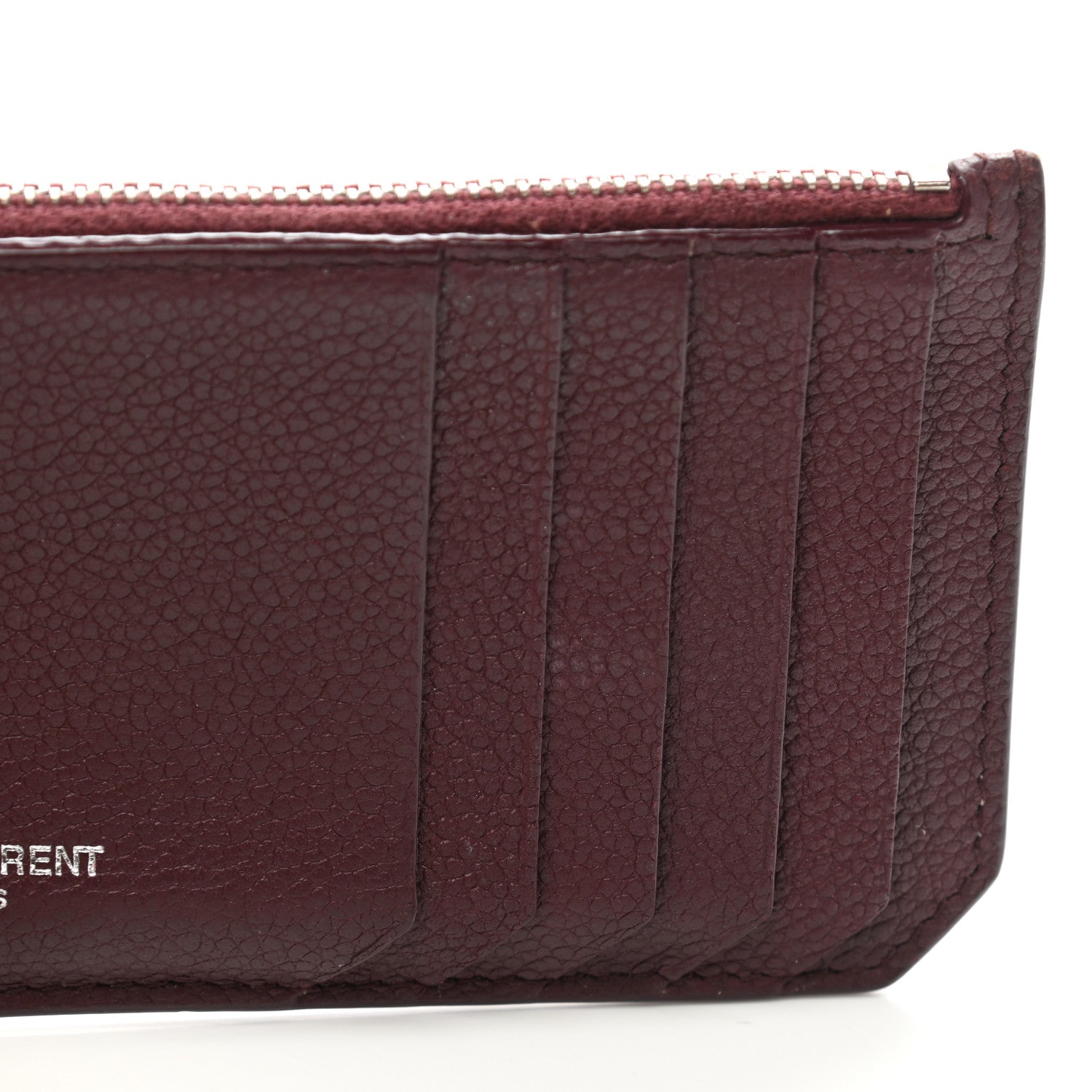 Saint Laurent Grained Calfskin 5 Fragments Zip Pouch Card Holder Burgundy 10 of 11